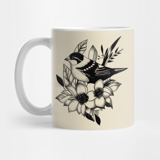 Eternal Flight: Neotraditional Sparrow and Floral Mug